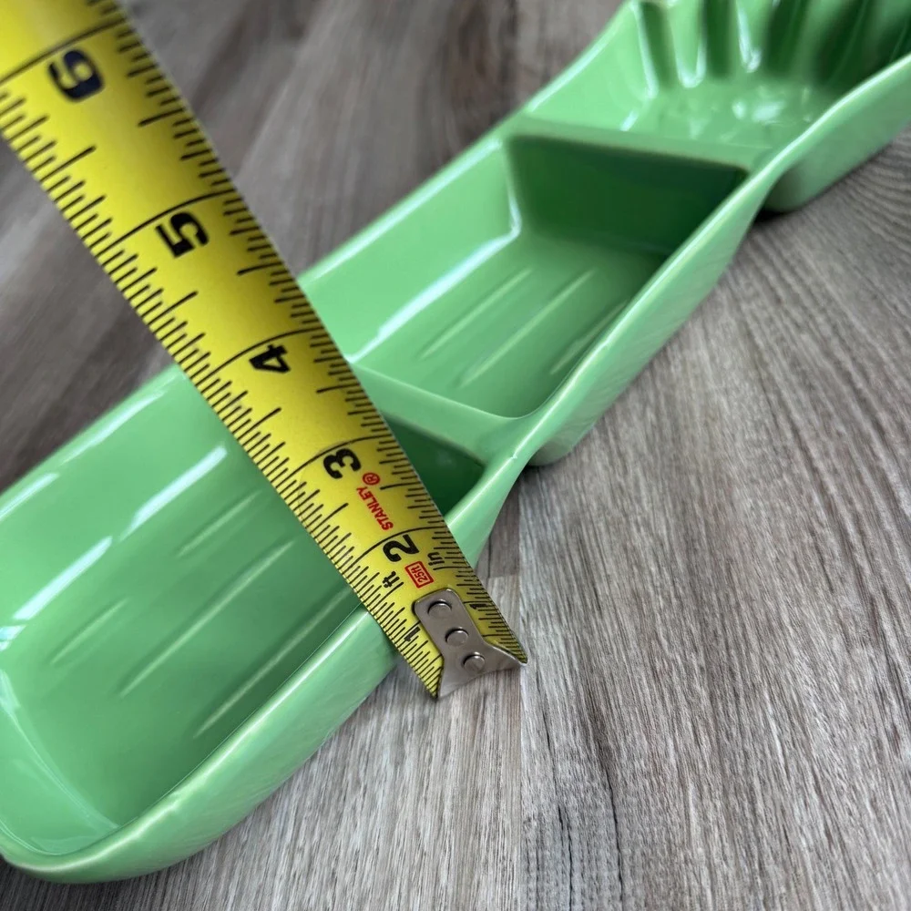 Vintage Boston Warehouse Celery Condiment Server Green Ceramic 3 Section Tray